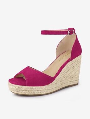 NEW Espadrille Platform Ankle Strap Wedge Peeptoe Sandals (Hot Pink) - Allegra K